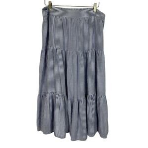 LC Lauren Conrad Skirt Three Tier Midi Skirt Blue & White Stripe Sz XL
